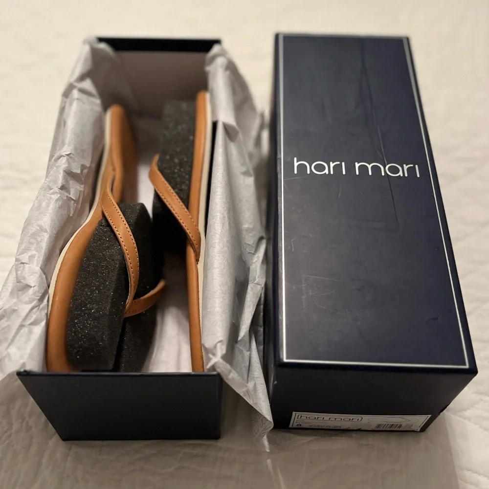 Hari Mari Women’s “Mari” Tan Leather Flip Flops Sandals Size 8 *New In Box* - Picture 2 of 14